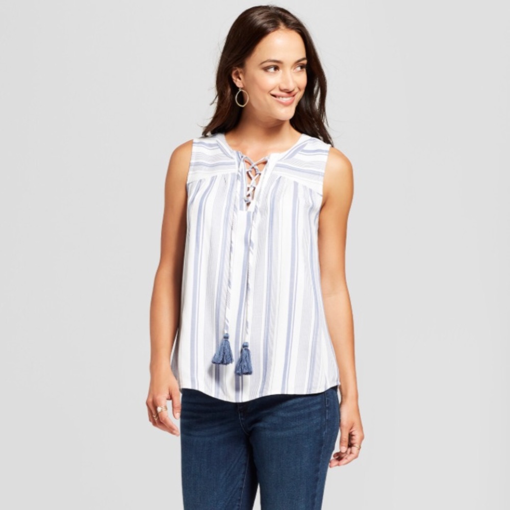 Women's Lace-Up Striped Tank - Knox Rose Blue